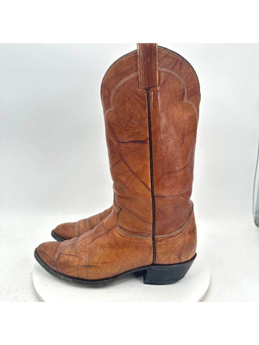 Tony Lama Men Size 9D 5084 Brown Leather Western Cowboy Embroidered Round Toe